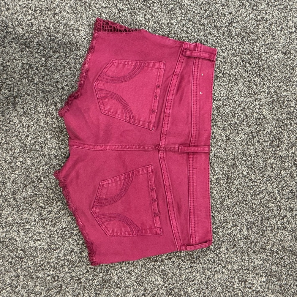 Hollister Magenta Distressed Denim Shorts with Lace Insets - Picture 7 of 7